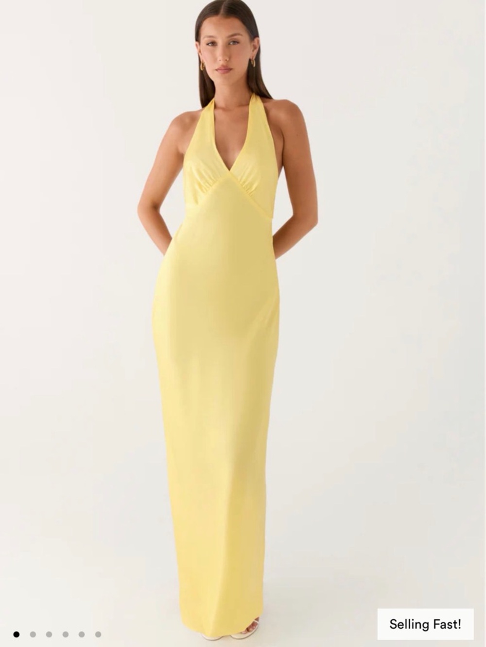 Yellow Halter V-Neck Maxi Dress - Heavy Hearted Satin Maxi Dress - Lemon